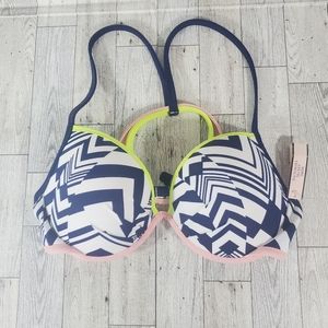 Victoria's Secret Neoprene Push-up Colorblock Bikini Top Bra Women's Size 34D